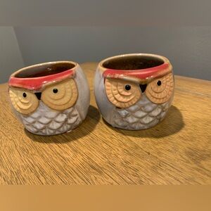 Set of owl tea light holders, mini plant holders, like new, Approx 3”